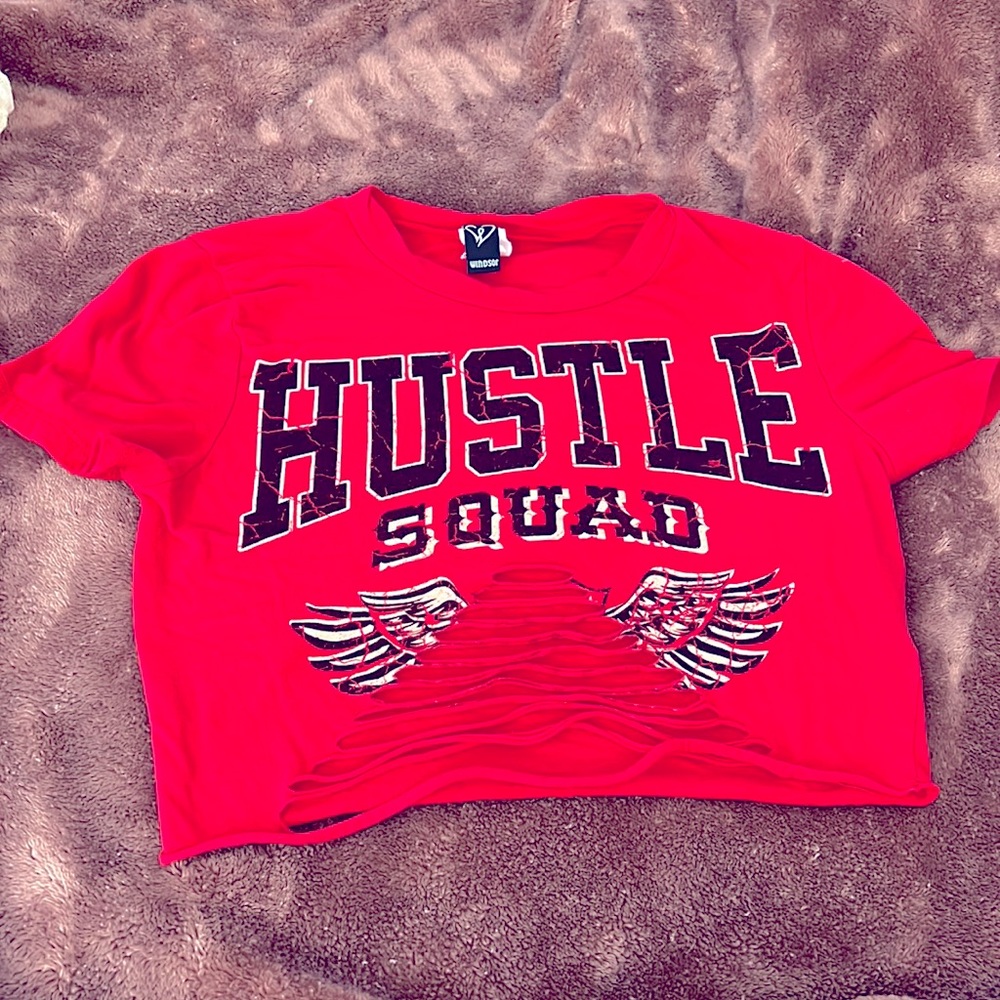 Hustle squad red crop top